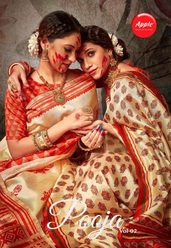 Apple Pooja 2 Fancy Festive Wear Silk Digital Printed Saree Collection